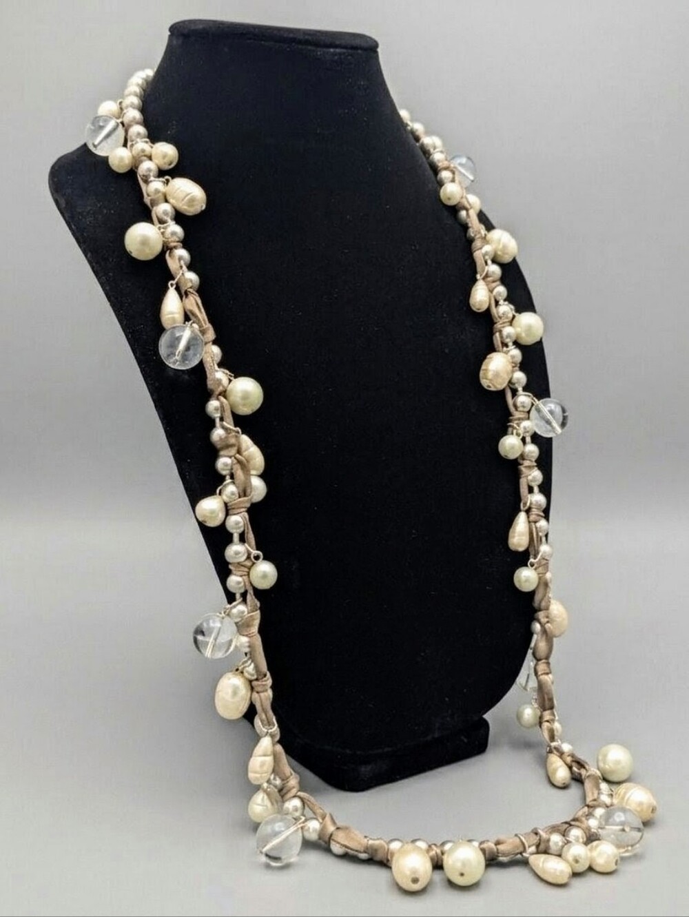 Y2K Whimsigoth Pearl Lucite Ribbon Statement Rope Necklace 38” NOS - Picture 5 of 11